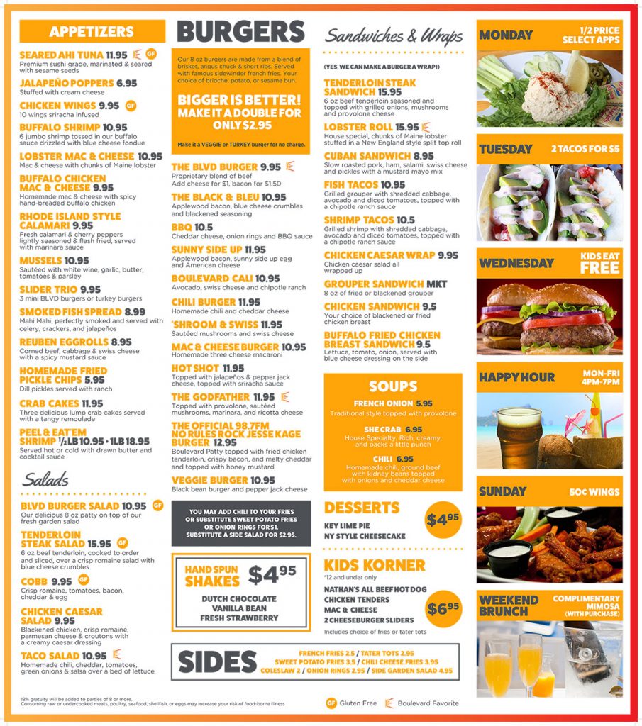 menu Boulevard Burgers & Tap House